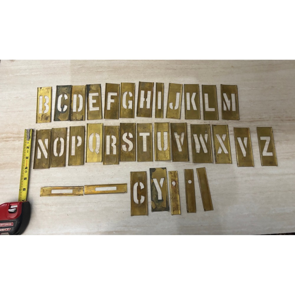 Vintage Brass Stencils Master Lot 90+ Pcs 4 Sizes Interlocking W/ Reese's Box